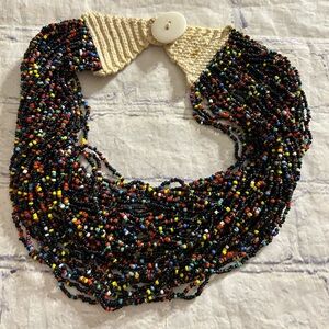 BEADED MULTI COLORED CROCHET WITH BUTTON CLOSURE ETHNIC BOHEMIAN NECKLACE O/S